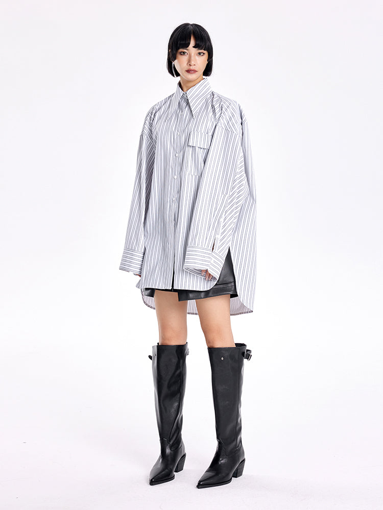 TINY IN three-dimensional shoulder back cape striped shirt-TAYA