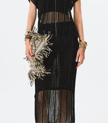 ANNASPEAK Lightweight and breathable cut-out fine glitter top skirt set summer-TOSE.