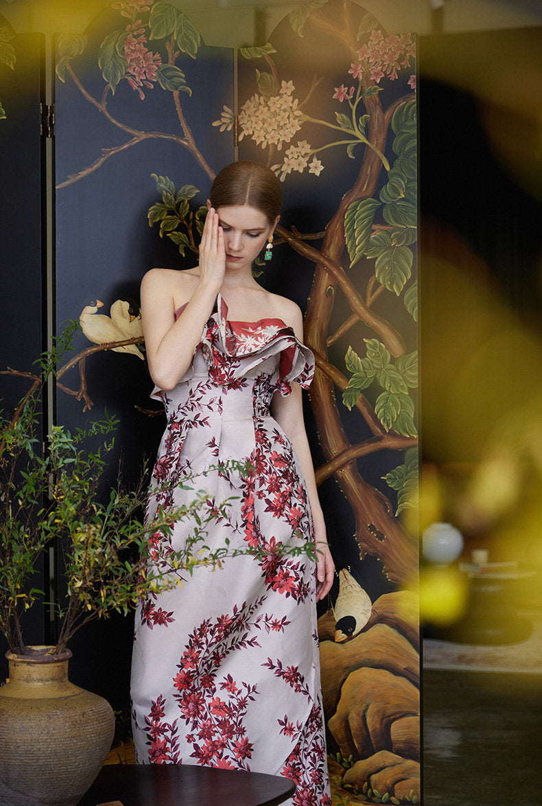 GOUDIN Long elegant floral sleeveless dress-TIM.