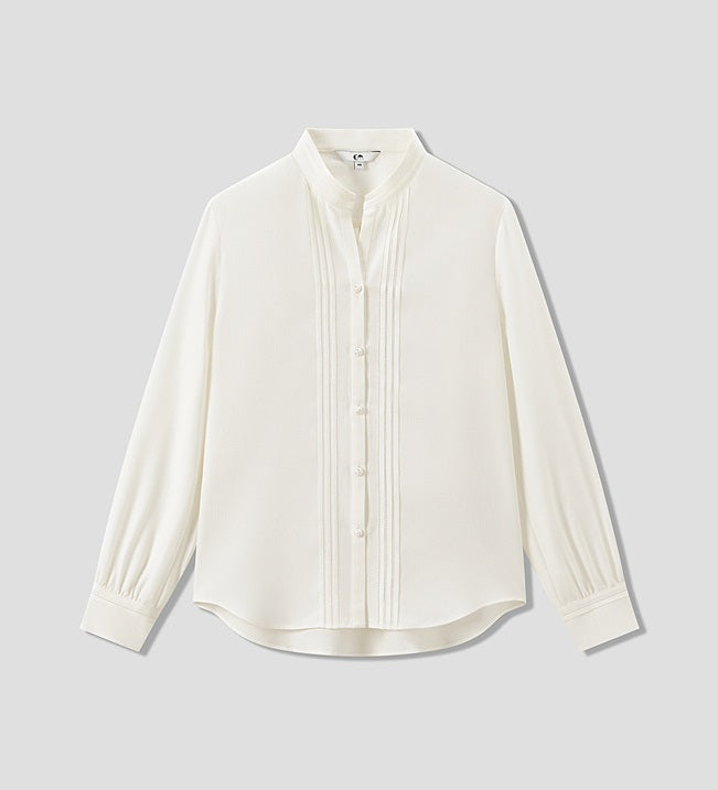 COMME MOI Lu Yan Designer's new women's commuter silk long-sleeved stand-up collar shirt - POWER.