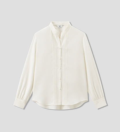 COMME MOI Lu Yan Designer's new women's commuter silk long-sleeved stand-up collar shirt - POWER.