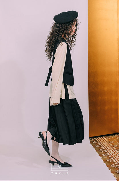 TUYUE Black Pleated Bead Elastic Waist Skirt - MONICA.