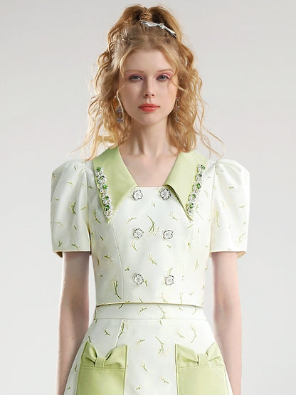 CHECOCRE Cute Bow Pocket Beaded Chain Fashion Suit Skirt - INDUCE