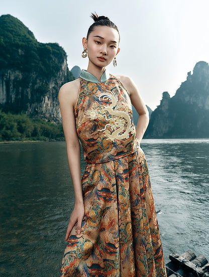 HECO Chinese Retro Mural Golden Dragon Embroidered Vest Top - ERIKA.