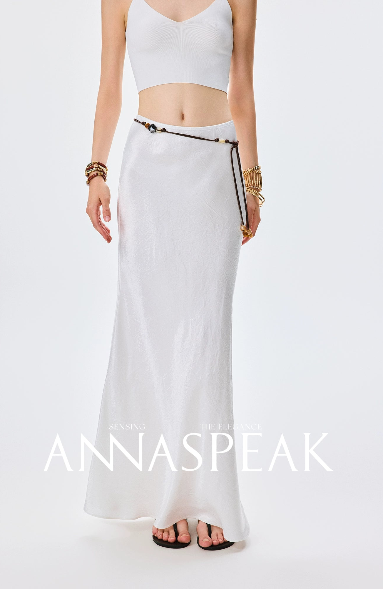 ANNASPEAK cut slightly wrinkled NAIA acetic acid slimming top mermaid skirt-NANA.