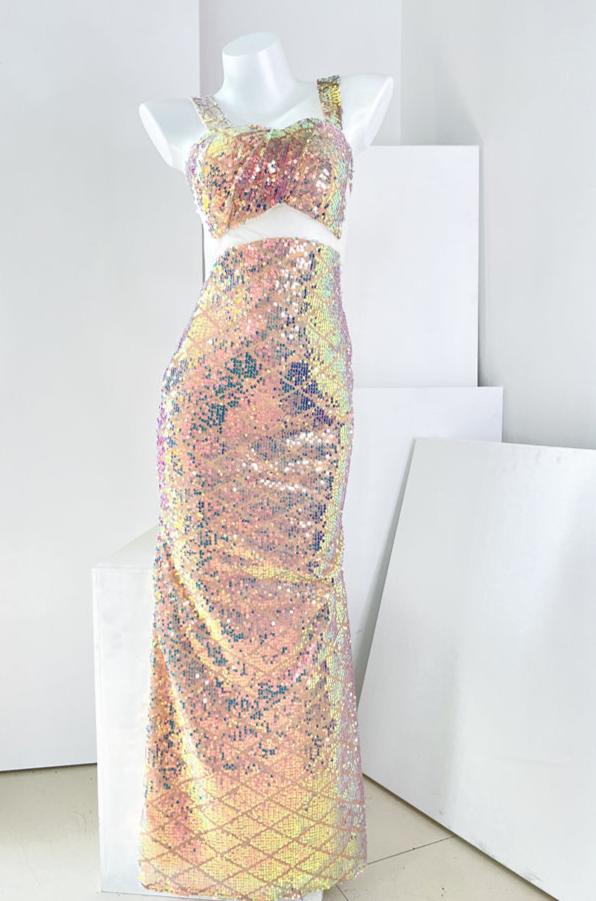 DOLLY Elegant V-Neck Sleeveless High Waist Long Fish Tail Banquet Dress-PHANIE