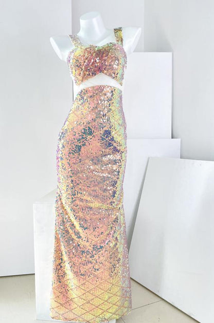 DOLLY Elegant V-Neck Sleeveless High Waist Long Fish Tail Banquet Dress-PHANIE