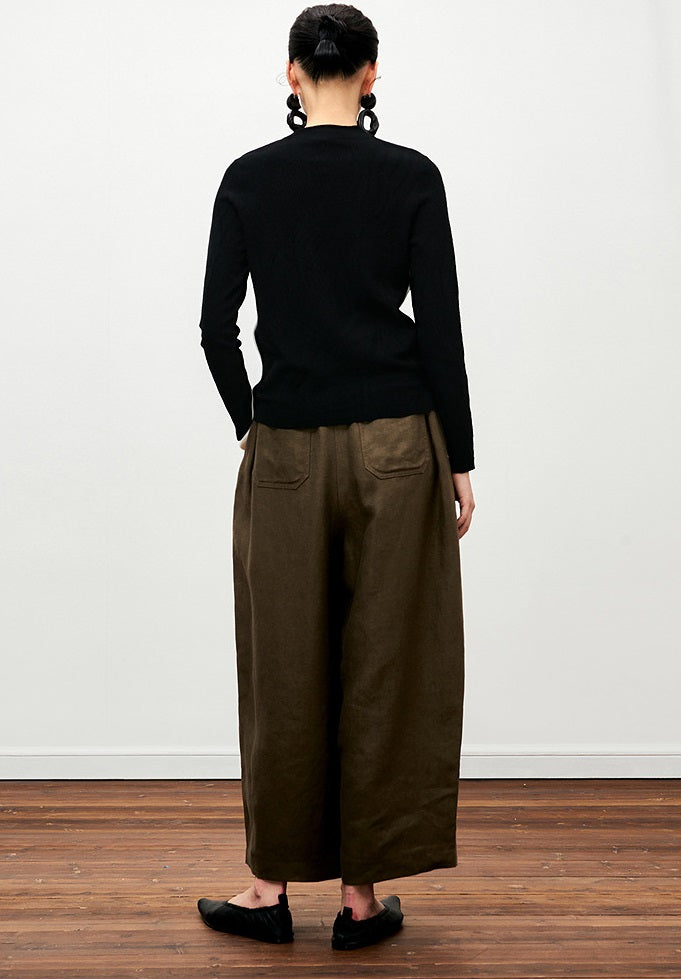 ZHUCHONGYUN black jacquard knitted wool V-neck long sleeves slim fit top -ILLIT.