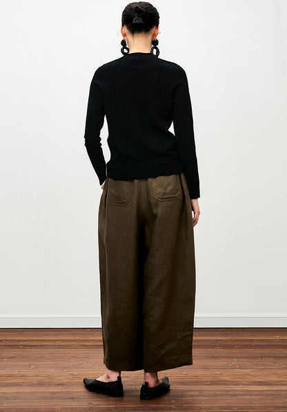 ZHUCHONGYUN black jacquard knitted wool V-neck long sleeves slim fit top -ILLIT.