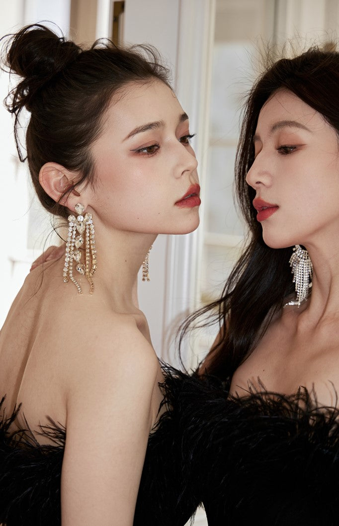 DOLLY High End Black Sleeveless Feather Tube Top Long Flared Pant Jumpsuit-PALMER