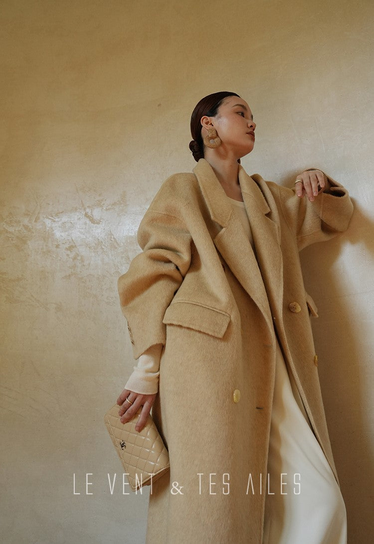 LE VENT&TES AILES Classic double-faced yak wool long winter coat-VIN.