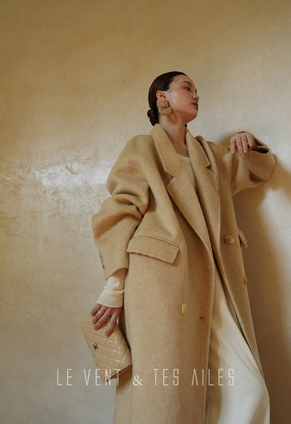 LE VENT&TES AILES Classic double-faced yak wool long winter coat-VIN.