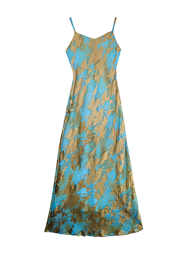 HECO Chinese style devored flower suspender dress - SKY.