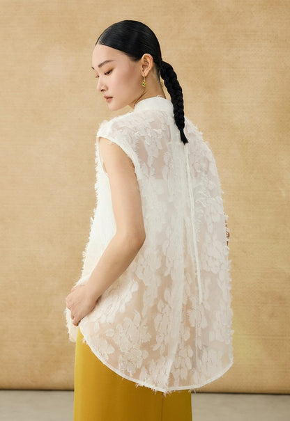 HECO Chinese Style Stand-up Collar Cut Flower Sleeveless Shirt - HELD .