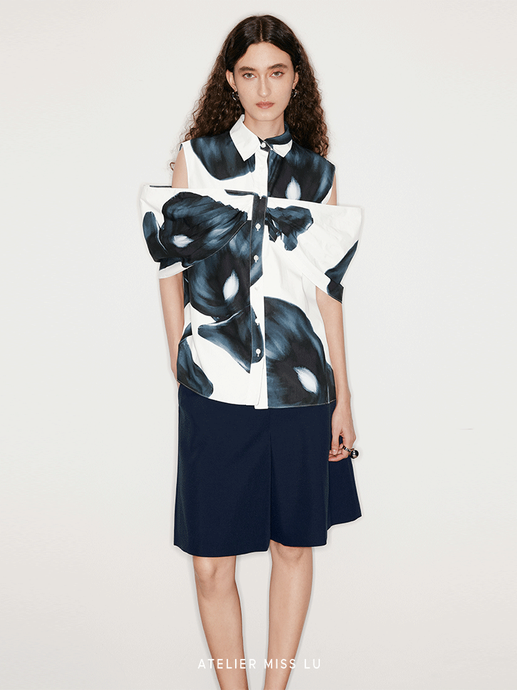 ATELIER MISS LU calla lily print three-dimensional patchwork top - LAMB