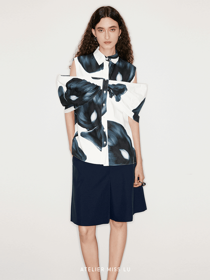 ATELIER MISS LU calla lily print three-dimensional patchwork top - LAMB