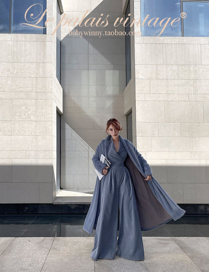 Le Palais Vintage Elegant long sleeves  V-neck matte velvet dinner wrap top-Maryann.