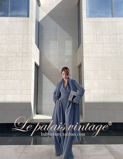 Le Palais Vintage Elegant long sleeves  V-neck matte velvet dinner wrap top-Maryann.