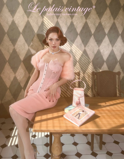 Le Palais  Peach Pie Slim Coat + Skirt Peach Pink Suit-PALM