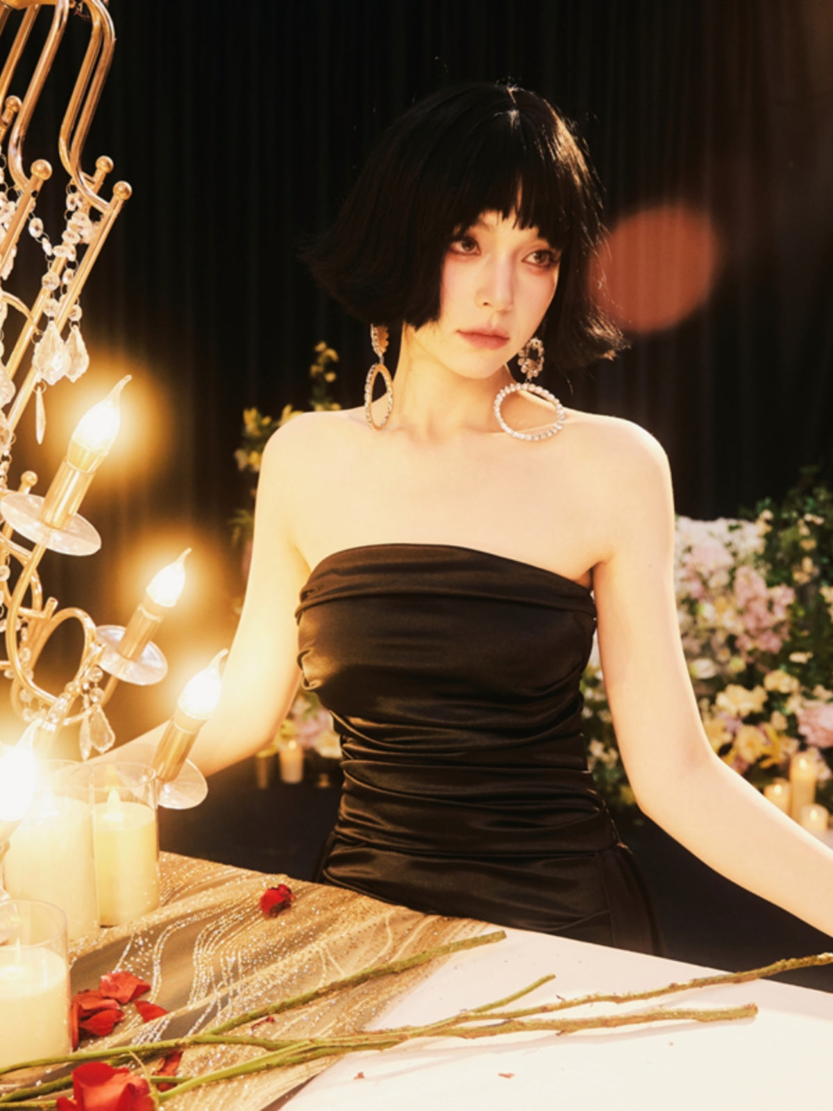 DOLLY Luxury Black Pleated Chest Wrap Off Shoulder High Waist Long Evening Dress-ZOE