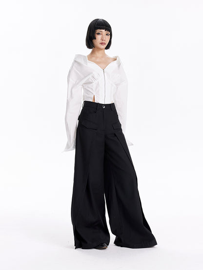 TINY IN women's high-waisted wide-leg black pants -CHERRY