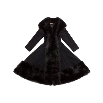 le palais vintage heavy luxury fur woolen big skirt black coat - Deks