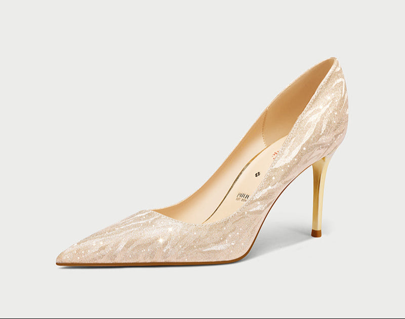 Pjjuu  gold silver stiletto kitten heel Bride Wedding pumps - EVA