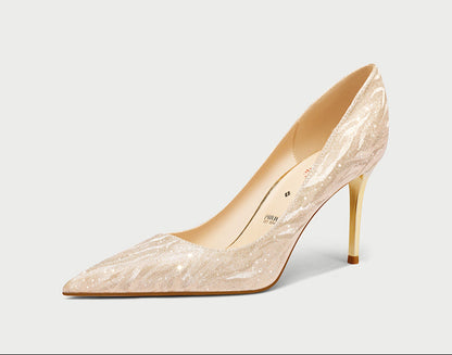 Pjjuu  gold silver stiletto kitten heel Bride Wedding pumps - EVA