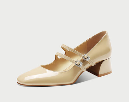 Pjjuu Mid-heel French Marie Jane Small Leather Block Heel - ARK