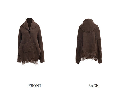 ZHUCHONGYUN  Fringe Loose Drop Shoulder Pit Strip Knitted Jacket--YAKI.