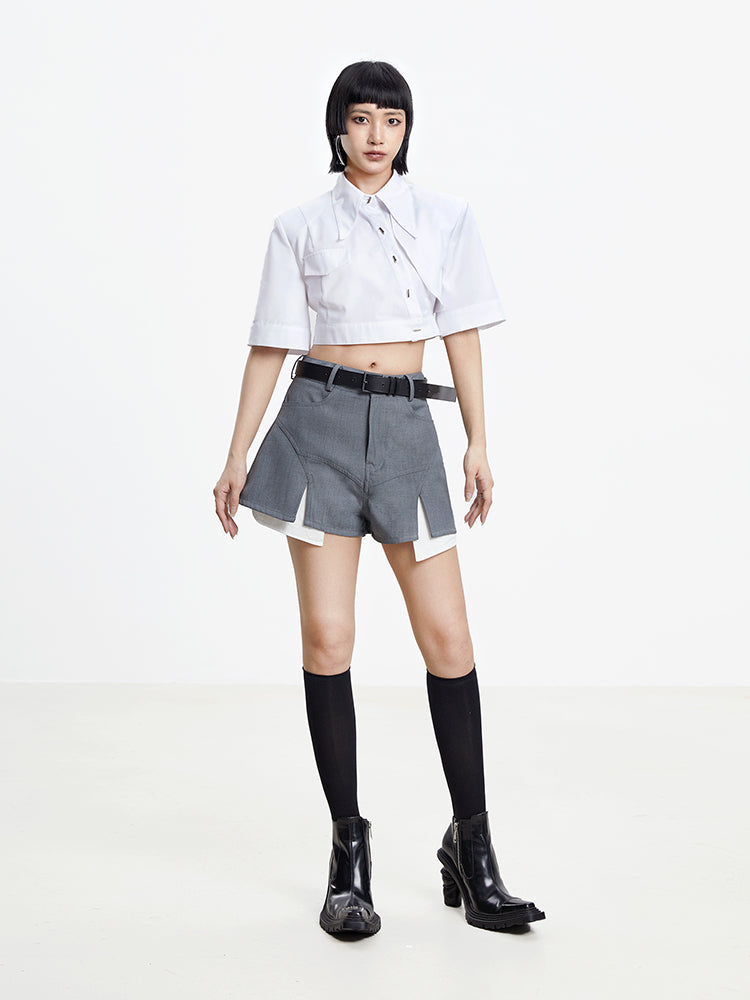 TINY IN white irregular short sleeve women's crop top -TAMI