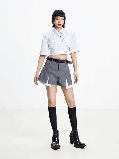 TINY IN white irregular short sleeve women's crop top -TAMI