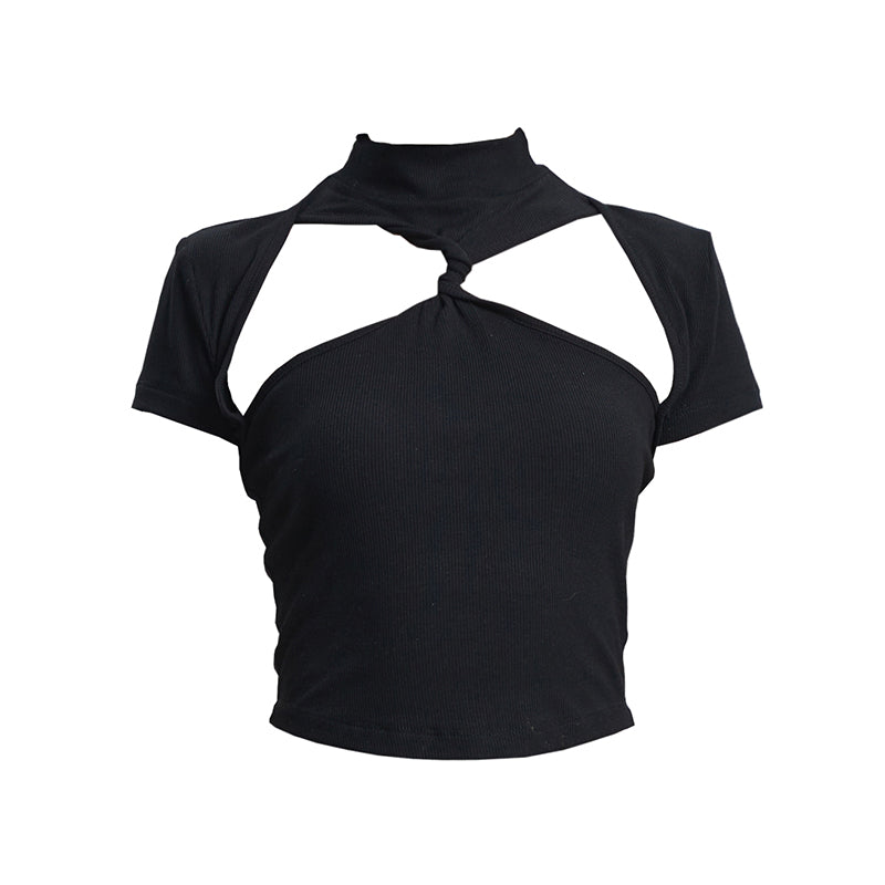 TINY IN black twisted cut-out women's summer cropped top-SIA
