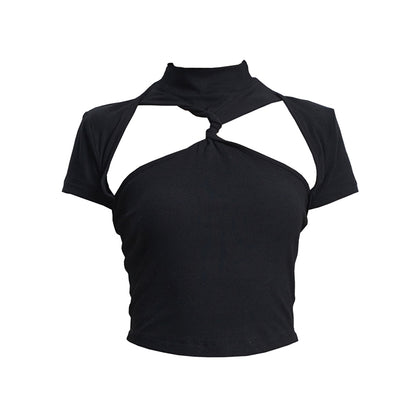TINY IN black twisted cut-out women's summer cropped top-SIA