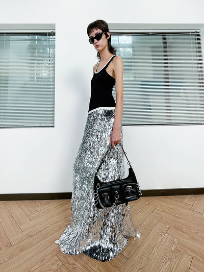ANNAKIKI silver gray thorn sequin mermaid skirt skirt-CAROLINE
