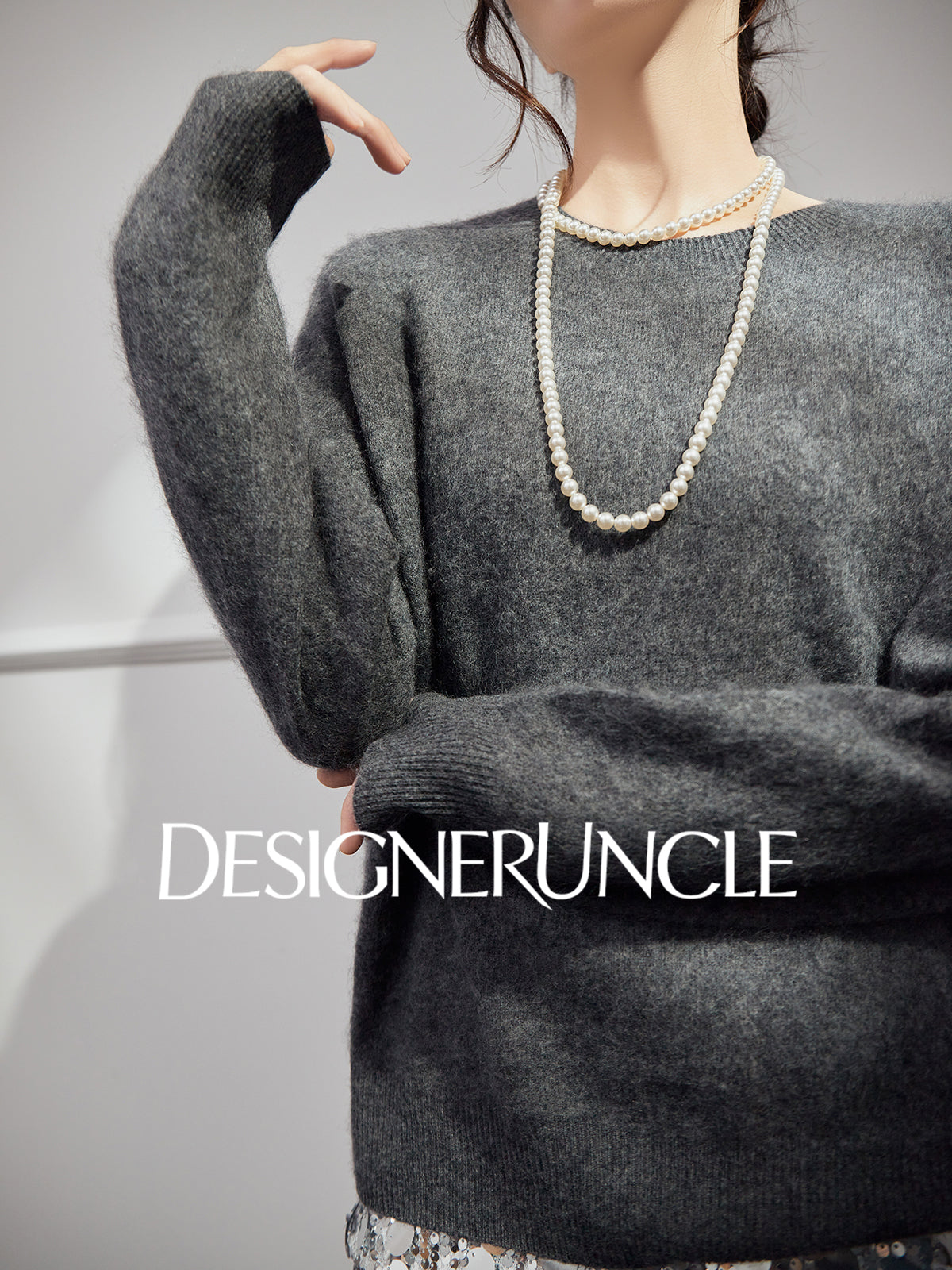 DGU "Goose Return" gray crew neck sweater loose and versatile slimming top - ALVADA.