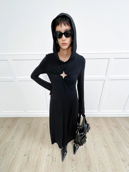 ANNAKIKI Four-pointed star cut-out hooded long-sleeved dress for women-GOU