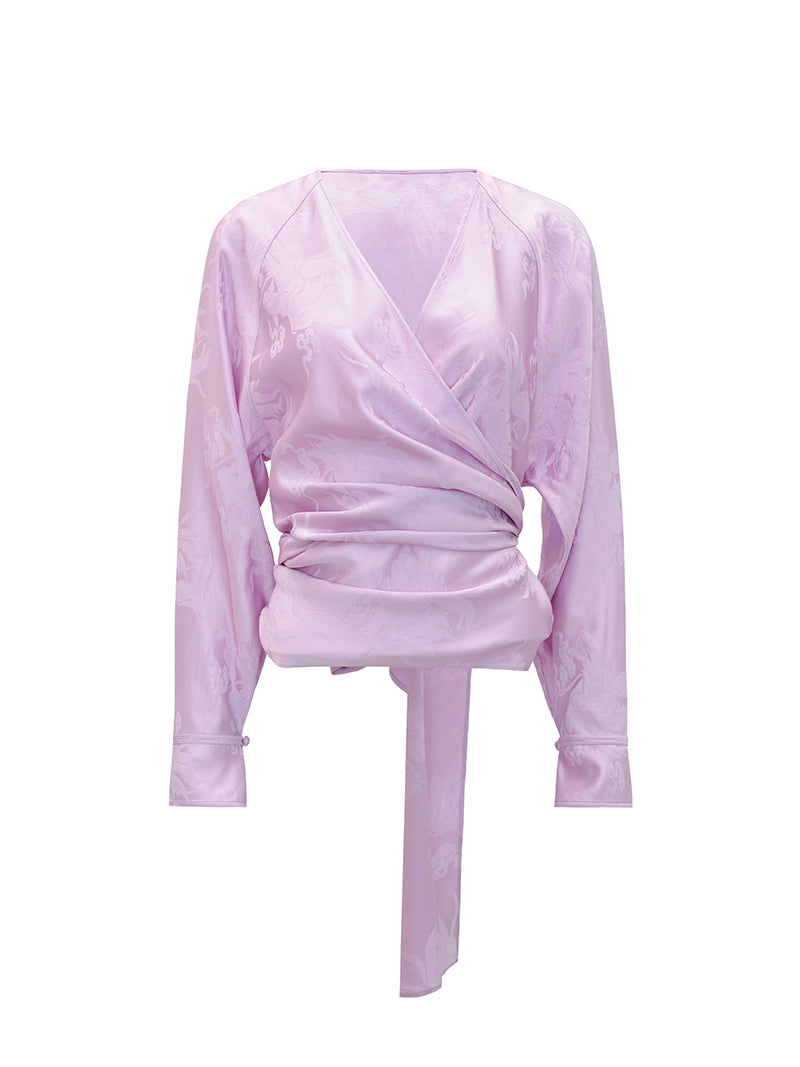 M essential Makay designer hibiscus jacquard layered placket wrap-around waist shirt - BETA.