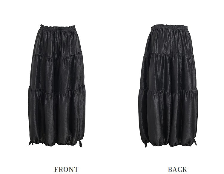 ZHUCHONGYUN black glossy tiered drawstring-cinched loose pants-KURISE.