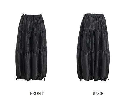 ZHUCHONGYUN black glossy tiered drawstring-cinched loose pants-KURISE.