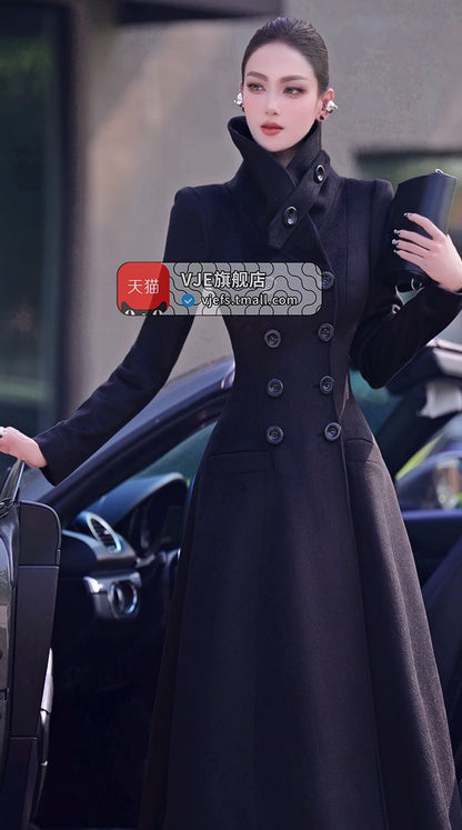 VJE  Warm Woolen Double-breasted Thickened Coat-JONG.