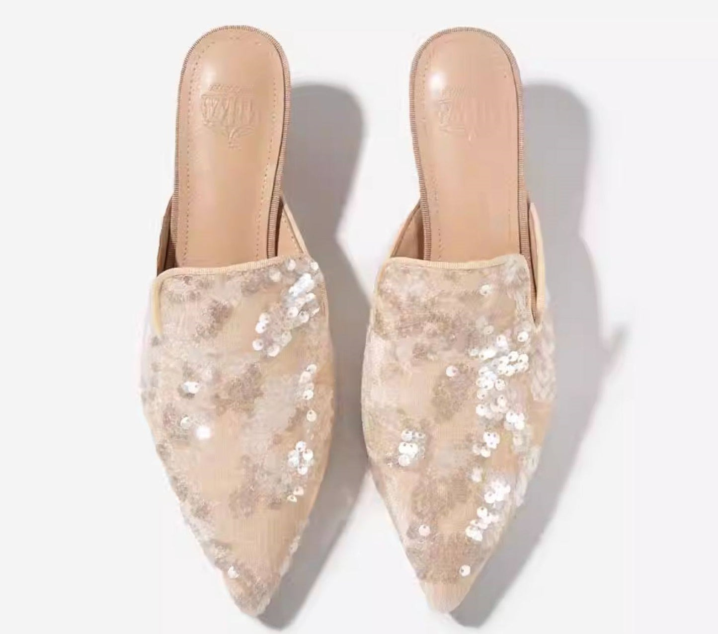 B-FEI Niche Embroidered Pointed Semi-Toe Kitten Heel Mules-IMMU.