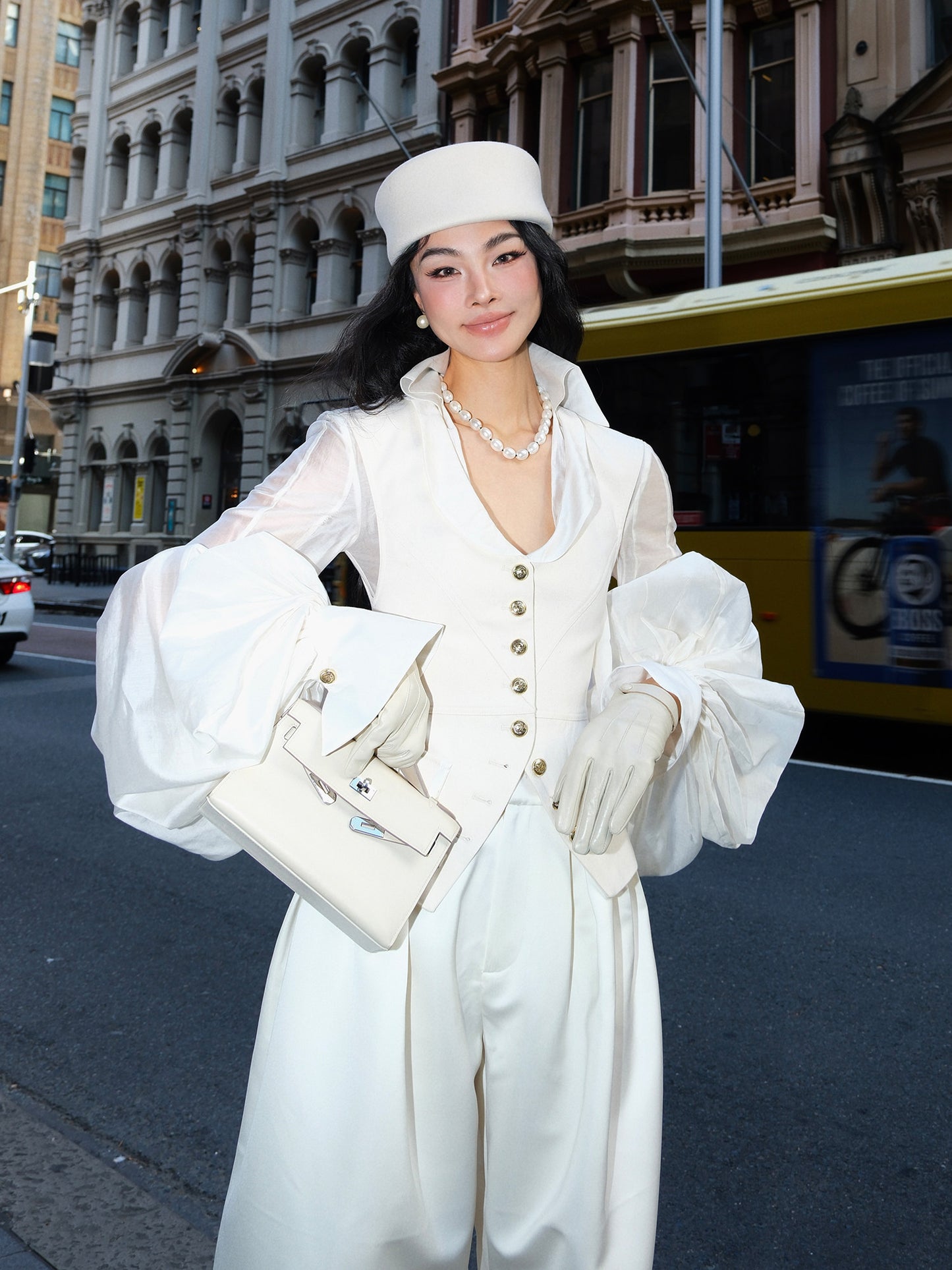 MEI SANGUAN Beige Layered Jacket & Wide-Leg Slacks Suit - YASMIN