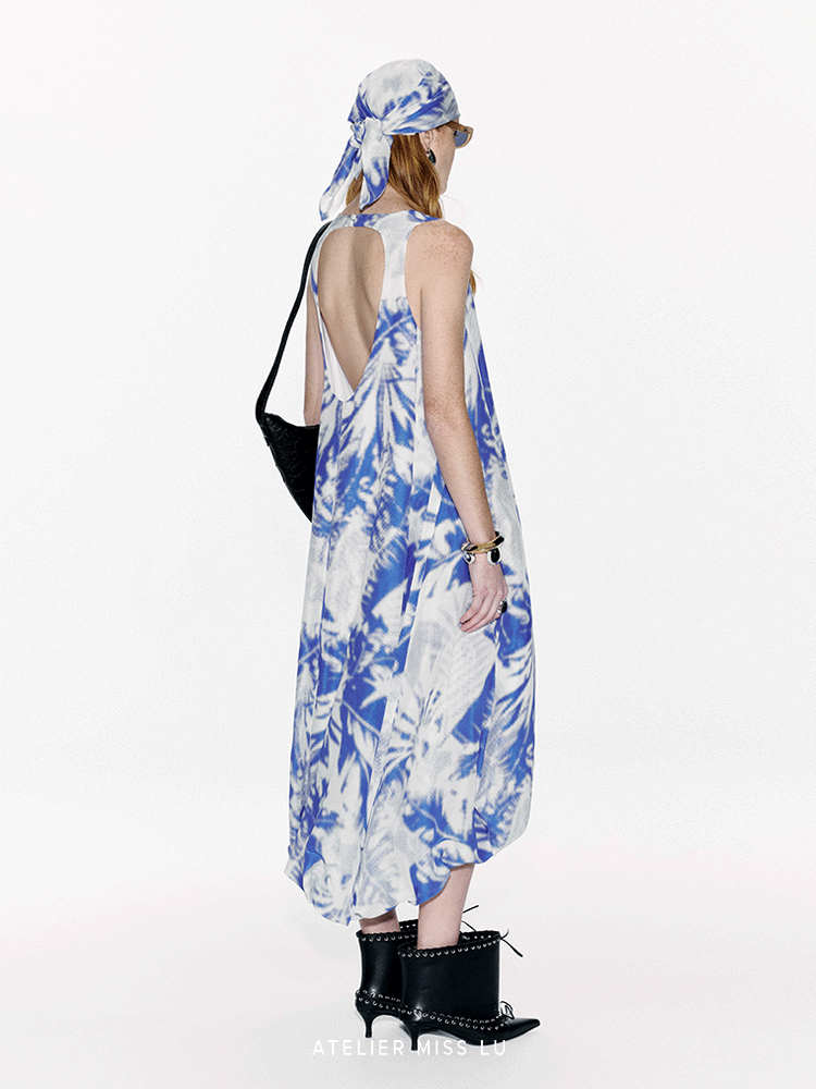 AtelierMissLu [Offa Manor] Printed Mulberry Silk Linen Blend Silk Scarf - JADE