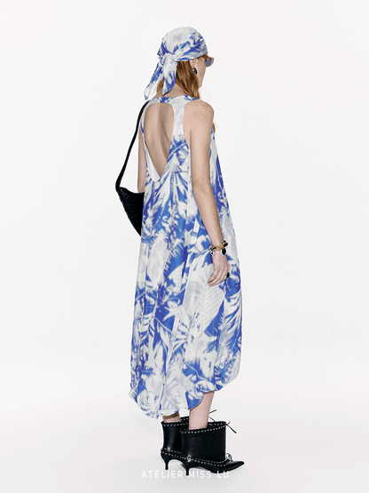AtelierMissLu [Offa Manor] Printed Mulberry Silk Linen Blend Silk Scarf - JADE