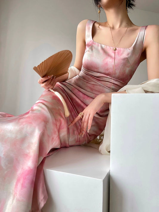 Aconiconi High-end Sleeveless Pink Slip Dress- Pink Kite