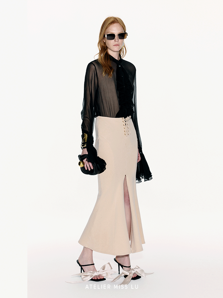 ATELIER MISS LU Court Style Flowing Sheer Mulberry Silk Top - ROSEMARY