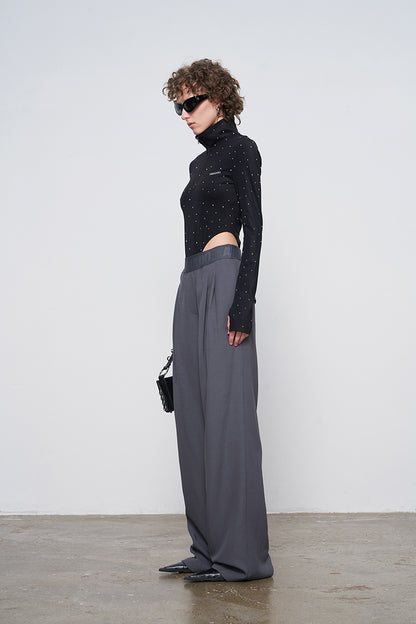 ANNAKIKI Gray Logo Web Elasticated Waist Straight Pants-FUYUKO