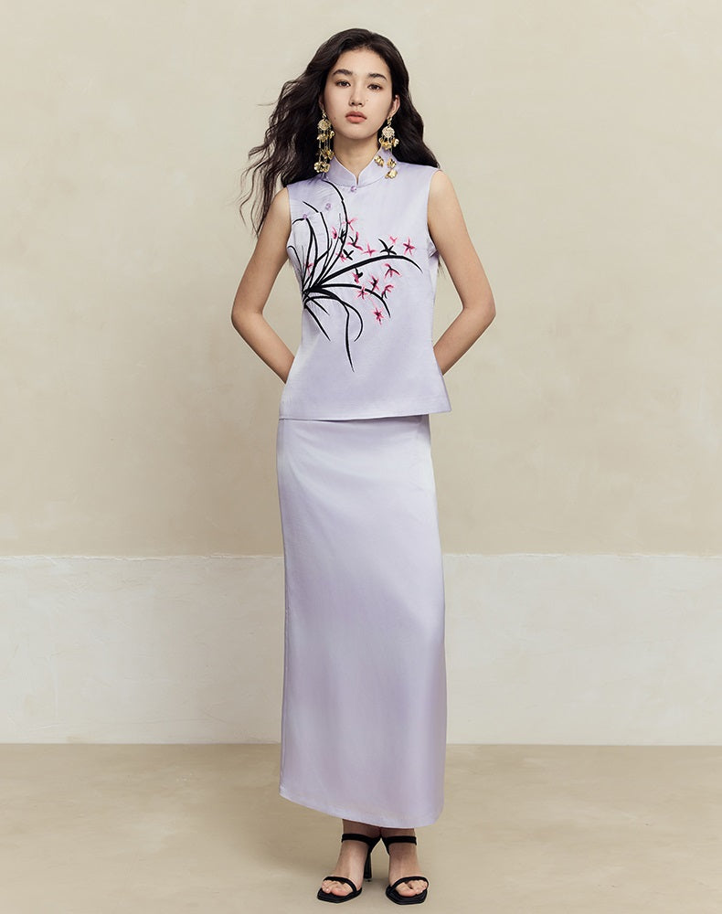 HECO High-waisted purple black white back slit skirt Hip Girl - spirit.