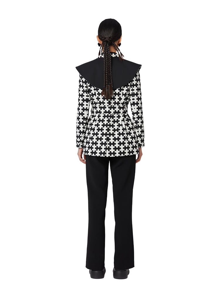 YES BY YESIR autumn winter black white puzzle print suit jacket - Resan